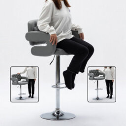 Hnnhome Mercury Pu Swivel Faux Leather Breakfast Kitchen Bar Stool Pub Barstool (Light Grey) - thumbnail 5