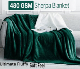 Ameha Emerald Sherpa Fleece Throw Blanket Soft Thick Fluffy Comfort For Bed, Sofa Couch & Travel King 200X240Cm - thumbnail 1
