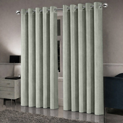 Oxford Homeware Eyelet Sage Green Linen Effect Curtains Fully Lined 100% Blackout Thermal Insulated Curtain Pair (W)228Cmx(L)228Cm - image 1