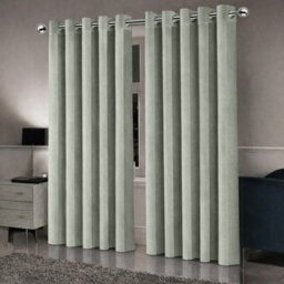 Oxford Homeware Eyelet Sage Green Linen Effect Curtains Fully Lined 100% Blackout Thermal Insulated Curtain Pair (W)228Cmx(L)228Cm - thumbnail 1