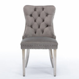 HomeTouch Set Of 6 Grey Velvet Upholstered Dining Chairs Wing Back Home Office Bedroom Kitchen Chairs - thumbnail 7