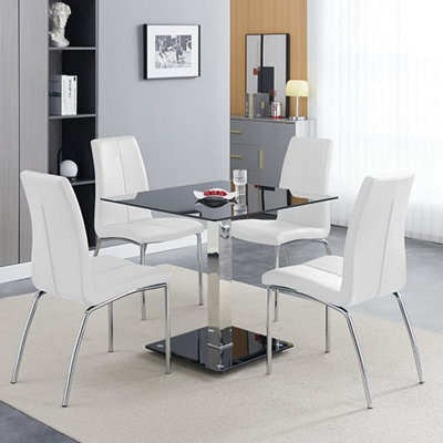 Furniture In Fashion Hartley Black Glass Bistro Dining Table 4 Opal White Chairs - image 1