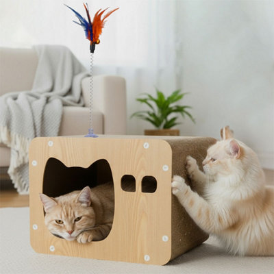 Skylos Cat Scratching Post Cardboard House With Toy Indoor Cat Scratcher - image 1