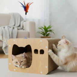 Skylos Cat Scratching Post Cardboard House With Toy Indoor Cat Scratcher - thumbnail 1