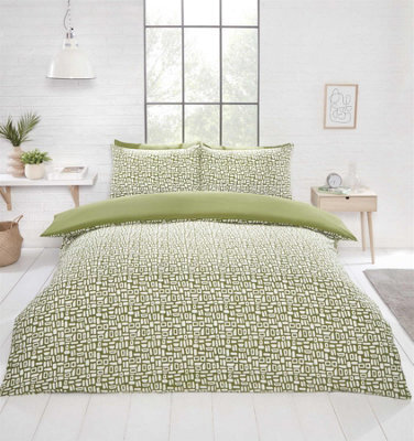 Rapport Home Pebbles Geo Green Duvet Cover Set Double Bedding Set - image 1