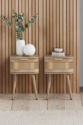 Birlea Pair Of Rattan Bedside Cabinet 1 Drawer Oak Sark Side Table - image 1