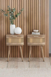 Birlea Pair Of Rattan Bedside Cabinet 1 Drawer Oak  Sark  Side Table - thumbnail 1