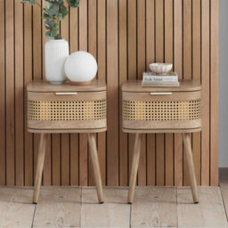 Birlea Pair Of Rattan Bedside Cabinet 1 Drawer Oak  Sark  Side Table - thumbnail 4