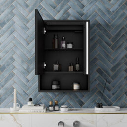 Affine Bathroom Mirror Cabinet Led Wall Mounted 700X500mm Black Demister Shaver Storage - thumbnail 3