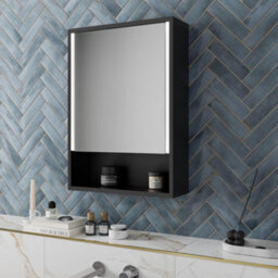 Affine Bathroom Mirror Cabinet Led Wall Mounted 700X500mm Black Demister Shaver Storage - thumbnail 2