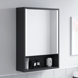 Aveli Bathroom Mirror Cabinet Led Wall Mounted 700X500mm Black Demister Shaver Storage