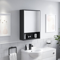 Affine Bathroom Mirror Cabinet Led Wall Mounted 700X500mm Black Demister Shaver Storage - thumbnail 4
