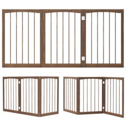 Costway 76 Cm Tall Foldable Pet Gate 3-Panel Wooden Dog Fence Solid Wood Frame-Brown - thumbnail 2