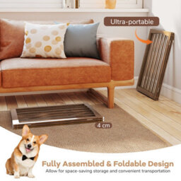 Costway 76 Cm Tall Foldable Pet Gate 3-Panel Wooden Dog Fence Solid Wood Frame-Brown - thumbnail 7