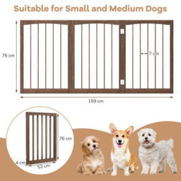 Costway 76 Cm Tall Foldable Pet Gate 3-Panel Wooden Dog Fence Solid Wood Frame-Brown - thumbnail 3