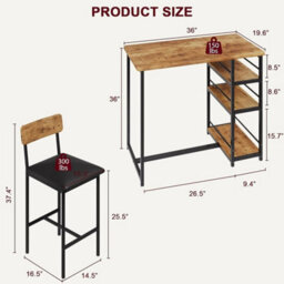 Dining Table Set Bar Table And Upholstered Chair For 2 Kitchen 3 Storage Shelves - thumbnail 2