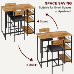 Dining Table Set Bar Table And Upholstered Chair For 2 Kitchen 3 Storage Shelves - thumbnail 3