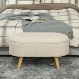 Homcom Ottoman Storage Bench For Hallway, Living Room, Cream White - thumbnail 8