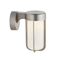 Brushed Silver Outdoor Wall Light & Frosted Glass Shade Ip44 Rated 8W Led Module