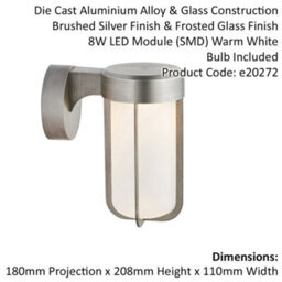 Brushed Silver Outdoor Wall Light & Frosted Glass Shade Ip44 Rated 8W Led Module - thumbnail 2