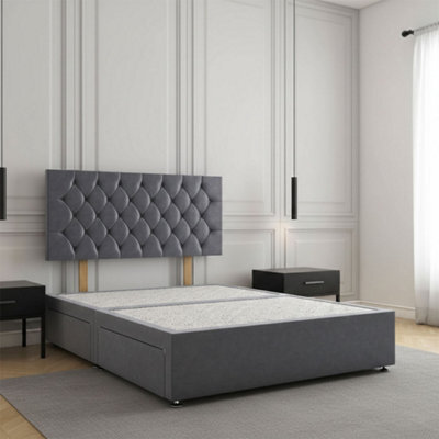REGIONAL FURNISHINGS Steel Plush Velvet Divan Bed Set Upholstered With 24Inch Headboard 2Drawers Footend & No Mattress In 4Ft 4Ft6 5Ft 6Ft Sizes - image 1