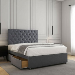 REGIONAL FURNISHINGS Steel Plush Velvet Divan Bed Set Upholstered With 24Inch Headboard 2Drawers Footend & No Mattress In 4Ft 4Ft6 5Ft 6Ft Sizes - thumbnail 2