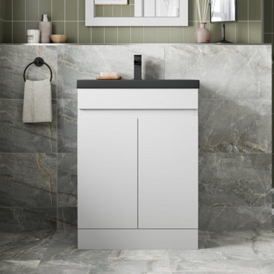 Affine 600mm Floorstanding Vanity Unit White Black Ceramic Basin Soft Close Doors - image 1