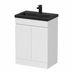 Affine 600mm Floorstanding Vanity Unit White Black Ceramic Basin Soft Close Doors - thumbnail 4