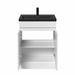 Affine 600mm Floorstanding Vanity Unit White Black Ceramic Basin Soft Close Doors - thumbnail 5