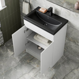 Affine 600mm Floorstanding Vanity Unit White Black Ceramic Basin Soft Close Doors - thumbnail 3