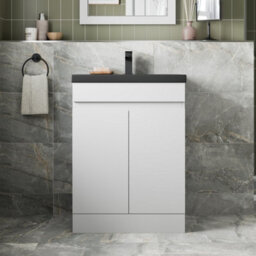 Affine 600mm Floorstanding Vanity Unit White Black Ceramic Basin Soft Close Doors - thumbnail 1