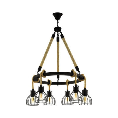 Elegant Black Rope Hanging Pendant Light With 6 E27 Bulb Sockets For Hallways - image 1