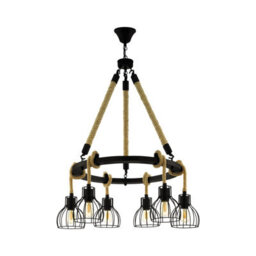 Elegant Black Rope Hanging Pendant Light With 6 E27 Bulb Sockets For Hallways - thumbnail 1