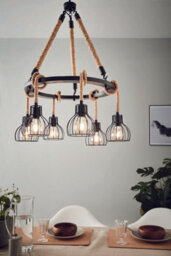 Elegant Black Rope Hanging Pendant Light With 6 E27 Bulb Sockets For Hallways - thumbnail 3