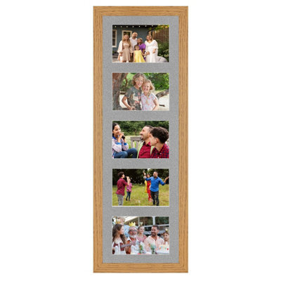 AK Frames 26X8 Oak Modern Multi Photo Frame With Silver Mount - Holds 5 Apertures (5X) 6X4 Photos - image 1