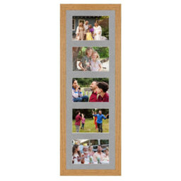 AK Frames 26X8 Oak Modern Multi Photo Frame With Silver Mount - Holds 5 Apertures (5X) 6X4 Photos