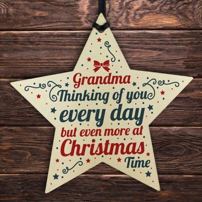 Red Ocean In Memory Hanging Wooden Star Christmas Tree Decoration Grandma Memorial Bauble Remembrance Keepsake - image 1
