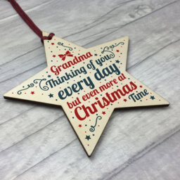 Red Ocean In Memory Hanging Wooden Star Christmas Tree Decoration Grandma Memorial Bauble Remembrance Keepsake - thumbnail 3