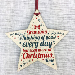 Red Ocean In Memory Hanging Wooden Star Christmas Tree Decoration Grandma Memorial Bauble Remembrance Keepsake - thumbnail 5