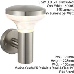 Ip44 Outdoor Wall Light Marine Stainless Steel & Clear Shade 3.5W Cool White Led - thumbnail 2