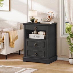 Black Nightstand With Led Ambient Light, Vintage 3 Drawer Bedside Storage Cabinet - thumbnail 5
