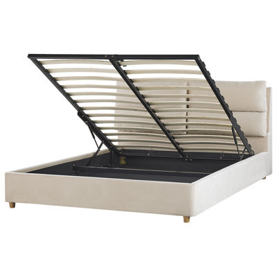 Beliani Ottoman Bed Velvet Batilly 160 X 200 Cm (Eu King Size) Light Beige - image 1