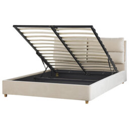 Beliani Ottoman Bed Velvet Batilly 160 X 200 Cm (Eu King Size) Light Beige - thumbnail 1