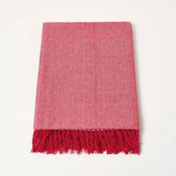 Homescapes Malda Red & White Cotton Throw With Tassels 150 X 200 Cm - thumbnail 2