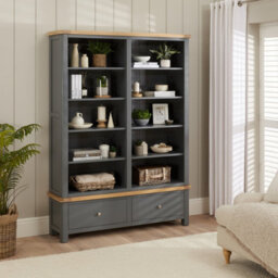 The Furniture Market Marbury Slate Grey Painted Extra Large Grand Double Library Bookcase With 2 Drawers - thumbnail 4