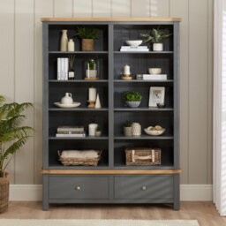 The Furniture Market Marbury Slate Grey Painted Extra Large Grand Double Library Bookcase With 2 Drawers - thumbnail 3
