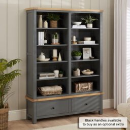 The Furniture Market Marbury Slate Grey Painted Extra Large Grand Double Library Bookcase With 2 Drawers - thumbnail 2