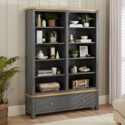 The Furniture Market Marbury Slate Grey Painted Extra Large Grand Double Library Bookcase With 2 Drawers