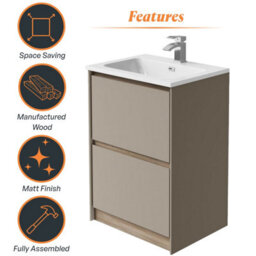 Plum&clay Norton Light Grey & Oak Freestanding Vanity Unit & Basin Set Bathroom Furniture (W)600mm (H)855mm - thumbnail 5