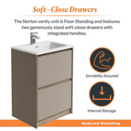 Plum&clay Norton Light Grey & Oak Freestanding Vanity Unit & Basin Set Bathroom Furniture (W)600mm (H)855mm - thumbnail 3